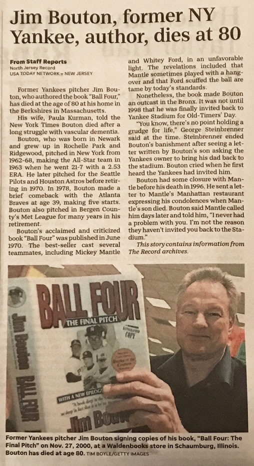 George Bouton Obituary of son Jim Bouton July 11 2019